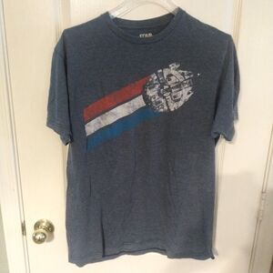 Star Wars T-Shirt Millennium Falcon Starship Men's Large Graphic Tee Blue